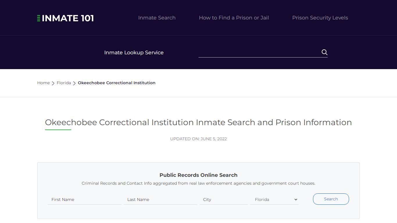 Okeechobee Correctional Institution Inmate Search ...